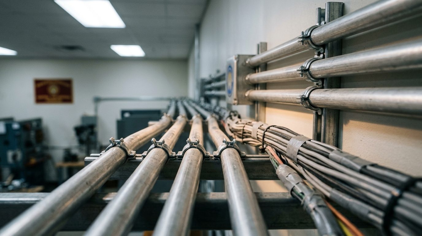 Low-voltage conduit and cabling in a training lab